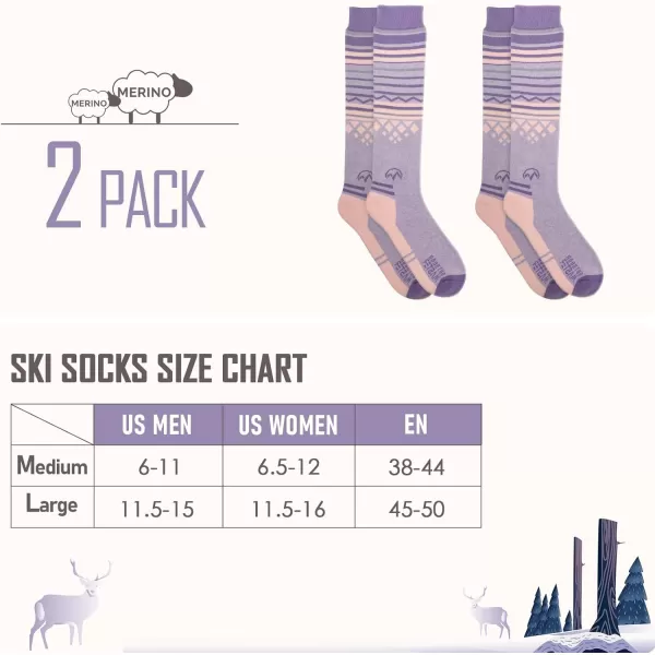 imageSki Socks 2Pack Merino Wool Over The Calf NonSlip Cuff for Men ampamp WomenPurple Pink