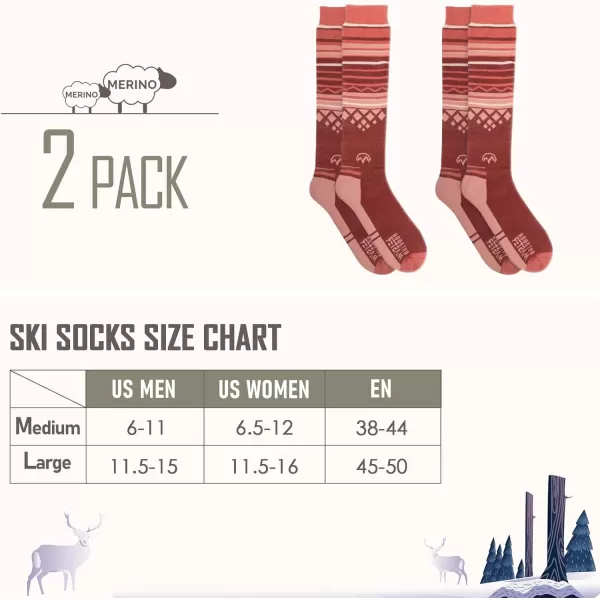 imageSki Socks 2Pack Merino Wool Over The Calf NonSlip Cuff for Men ampamp WomenVermilion