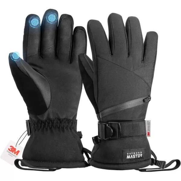 imageOutdoorMaster Ski Snow Gloves for Women ampamp Men 3M Thinsulate Waterproof Snowboard Gloves Winter Warm Windproof Snowmobile Gloves with DoublePocketBlack