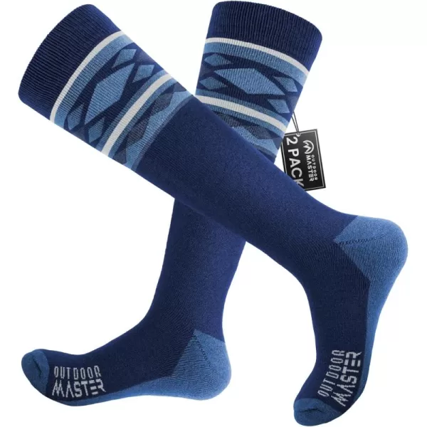 imageSki Socks 2Pack Merino Wool Over The Calf NonSlip Cuff for Men ampamp WomenAblue