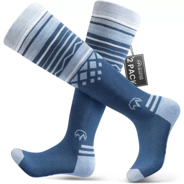 imageSki Socks 2Pack Merino Wool Over The Calf NonSlip Cuff for Men ampamp WomenBaby Blue