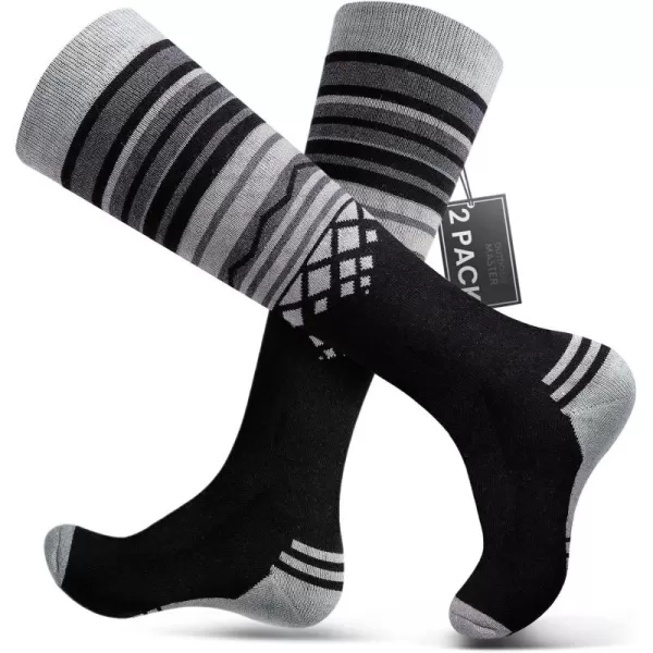 imageSki Socks 2Pack Merino Wool Over The Calf NonSlip Cuff for Men ampamp WomenBlack