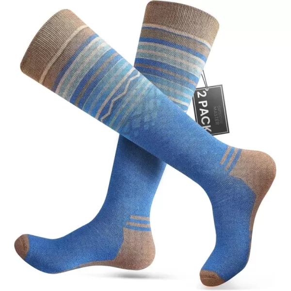 imageSki Socks 2Pack Merino Wool Over The Calf NonSlip Cuff for Men ampamp WomenBlue