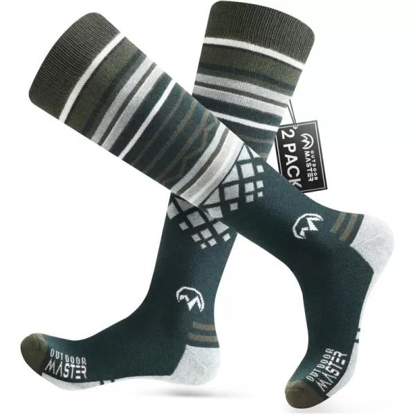 imageSki Socks 2Pack Merino Wool Over The Calf NonSlip Cuff for Men ampamp WomenDark Green