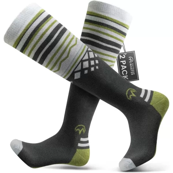 imageSki Socks 2Pack Merino Wool Over The Calf NonSlip Cuff for Men ampamp WomenOlive Green