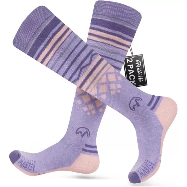 imageSki Socks 2Pack Merino Wool Over The Calf NonSlip Cuff for Men ampamp WomenPurple Pink