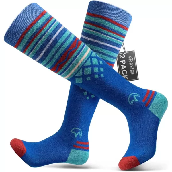 imageSki Socks 2Pack Merino Wool Over The Calf NonSlip Cuff for Men ampamp WomenVibrant Blue