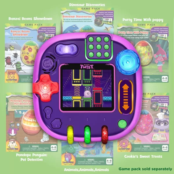 LeapFrog Rockit Twist Handheld Learning Game System Purple and 2Game Pack Cookies Sweet Treats and Dinosaur DiscoveriesPurple