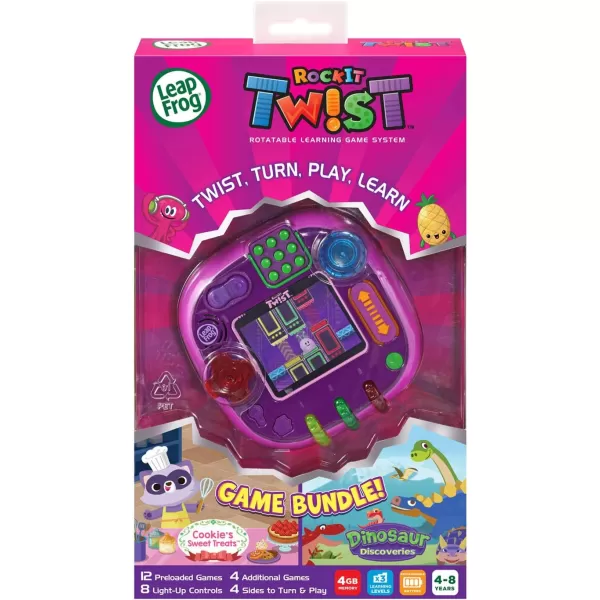 LeapFrog Rockit Twist Handheld Learning Game System Purple and 2Game Pack Cookies Sweet Treats and Dinosaur DiscoveriesPurple