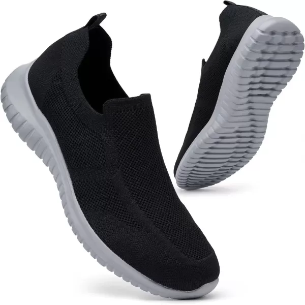 konhill Mens Breathable Tennis Shoes  Slip on Walking Casual Athletic Sneakers ShoesABlackGrey