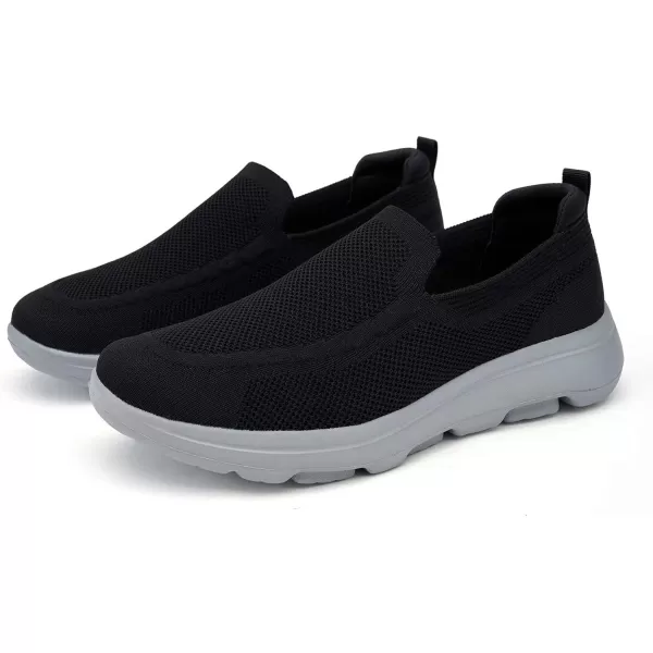 konhill Slip on Sneaker for Men Casual Knit Boat Loafers Walking Shoes Driving Work Memory Skate Foam ShoesABlackGrey