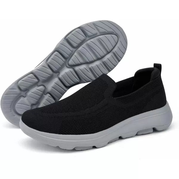 konhill Slip on Sneaker for Men Casual Knit Boat Loafers Walking Shoes Driving Work Memory Skate Foam ShoesABlackGrey