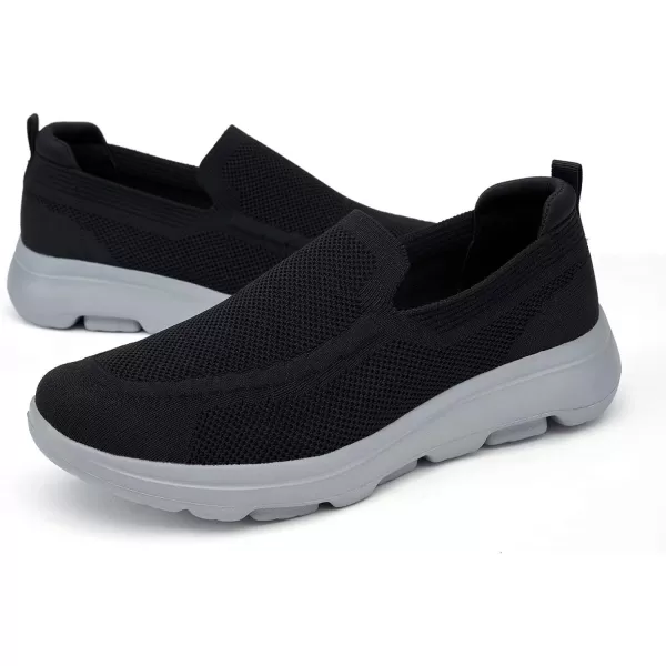 konhill Slip on Sneaker for Men Casual Knit Boat Loafers Walking Shoes Driving Work Memory Skate Foam ShoesABlackGrey