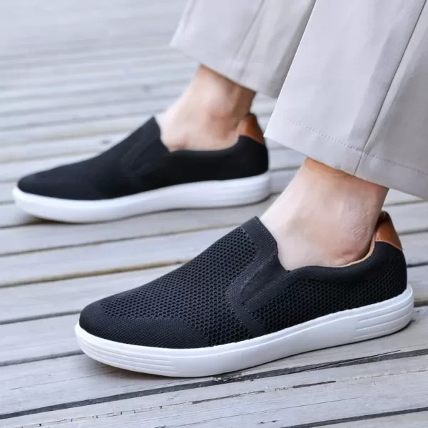 konhill Slip on Sneaker for Men Casual Knit Boat Loafers Walking Shoes Driving Work Memory Skate Foam ShoesABlackWhite