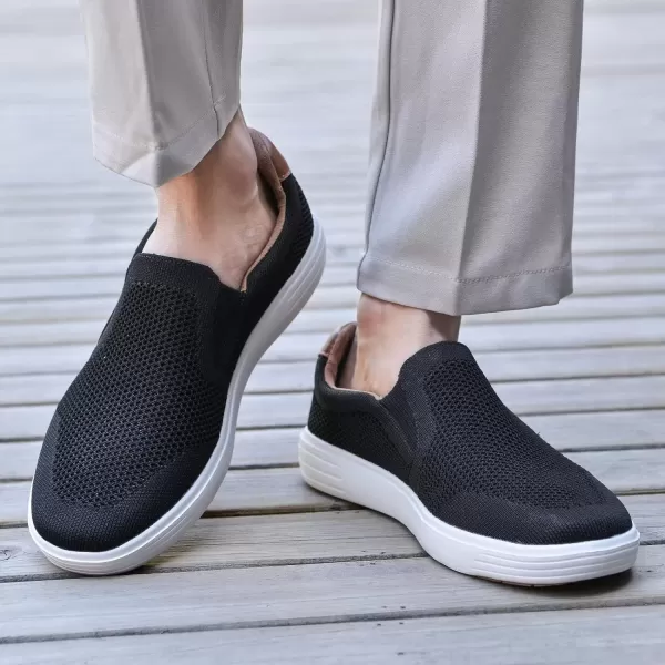 konhill Slip on Sneaker for Men Casual Knit Boat Loafers Walking Shoes Driving Work Memory Skate Foam ShoesABlackWhite