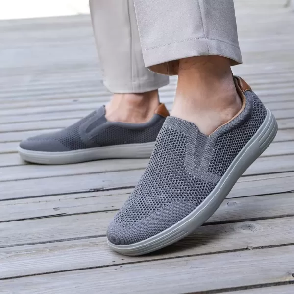 konhill Slip on Sneaker for Men Casual Knit Boat Loafers Walking Shoes Driving Work Memory Skate Foam ShoesADark Grey