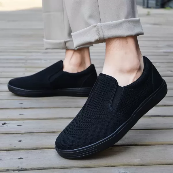 konhill Slip on Sneaker for Men Casual Knit Boat Loafers Walking Shoes Driving Work Memory Skate Foam ShoesBAll Black