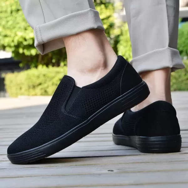 konhill Slip on Sneaker for Men Casual Knit Boat Loafers Walking Shoes Driving Work Memory Skate Foam ShoesBAll Black