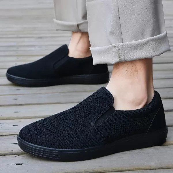 konhill Slip on Sneaker for Men Casual Knit Boat Loafers Walking Shoes Driving Work Memory Skate Foam ShoesBAll Black