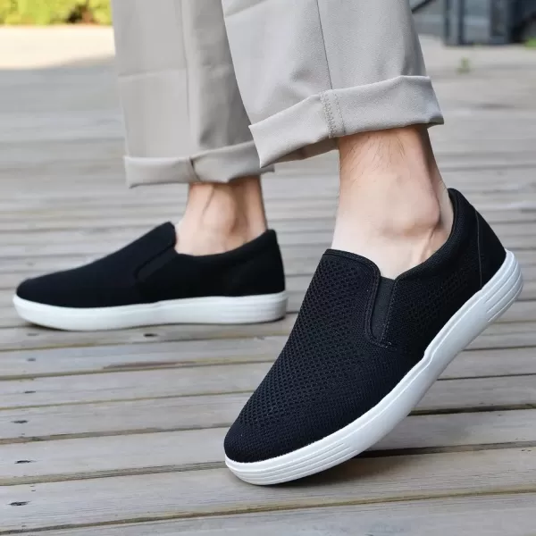 konhill Slip on Sneaker for Men Casual Knit Boat Loafers Walking Shoes Driving Work Memory Skate Foam ShoesBBlackWhite