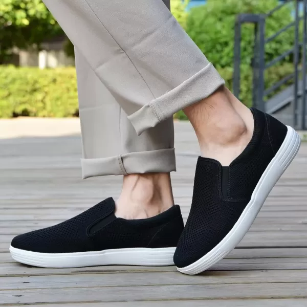 konhill Slip on Sneaker for Men Casual Knit Boat Loafers Walking Shoes Driving Work Memory Skate Foam ShoesBBlackWhite