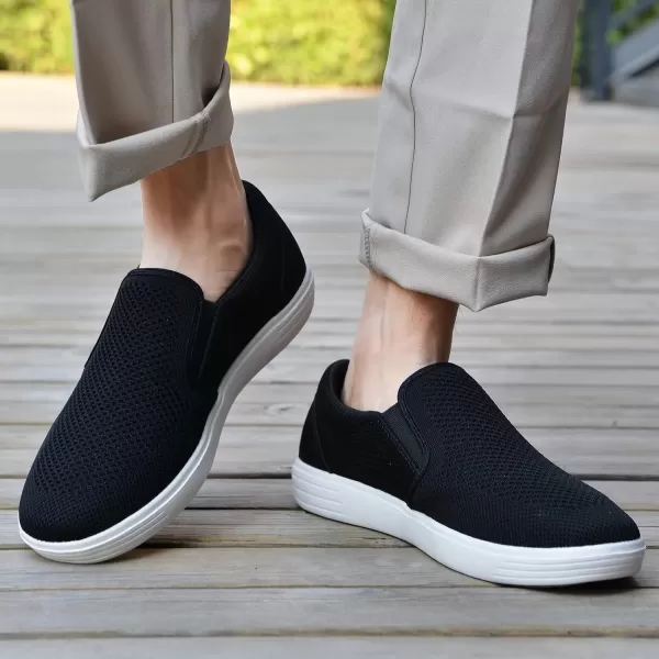 konhill Slip on Sneaker for Men Casual Knit Boat Loafers Walking Shoes Driving Work Memory Skate Foam ShoesBBlackWhite