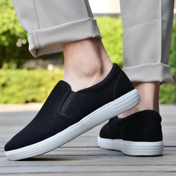 konhill Slip on Sneaker for Men Casual Knit Boat Loafers Walking Shoes Driving Work Memory Skate Foam ShoesBBlackWhite
