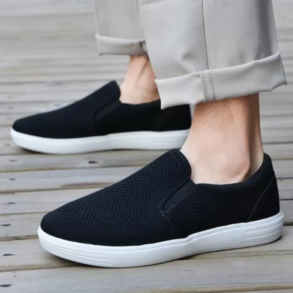 konhill Slip on Sneaker for Men Casual Knit Boat Loafers Walking Shoes Driving Work Memory Skate Foam ShoesBBlackWhite