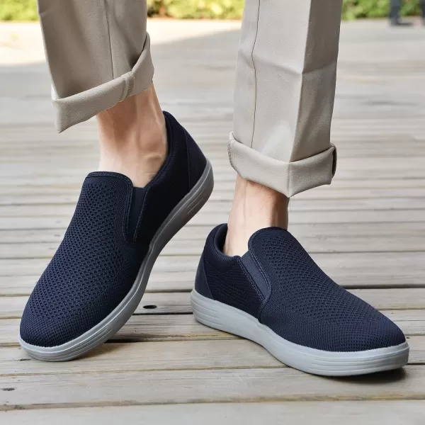 konhill Slip on Sneaker for Men Casual Knit Boat Loafers Walking Shoes Driving Work Memory Skate Foam ShoesBNavy