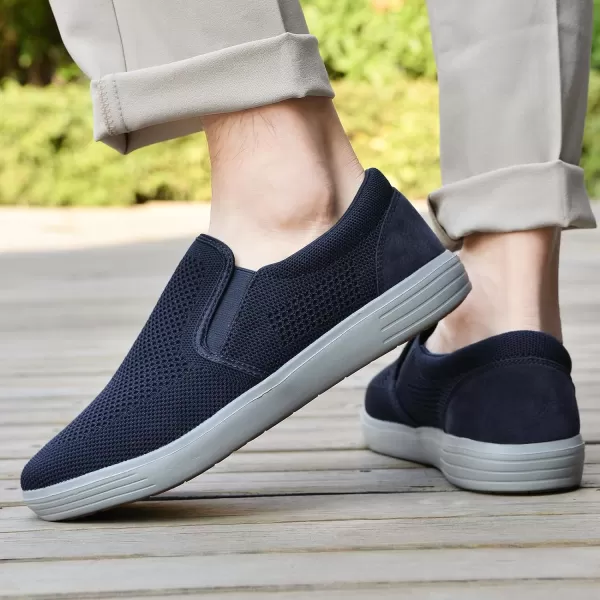 konhill Slip on Sneaker for Men Casual Knit Boat Loafers Walking Shoes Driving Work Memory Skate Foam ShoesBNavy