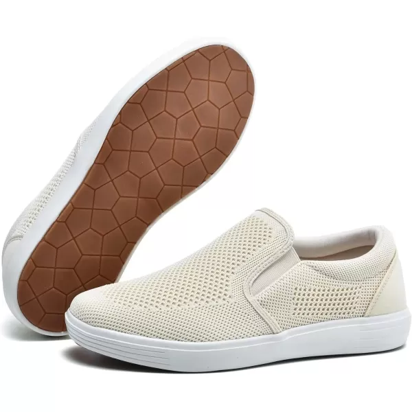konhill Slip on Sneaker for Men Casual Knit Boat Loafers Walking Shoes Driving Work Memory Skate Foam ShoesDBeige