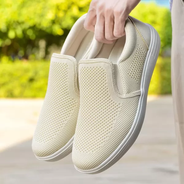 konhill Slip on Sneaker for Men Casual Knit Boat Loafers Walking Shoes Driving Work Memory Skate Foam ShoesDBeige