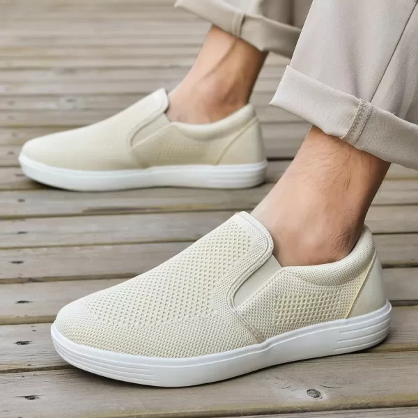 konhill Slip on Sneaker for Men Casual Knit Boat Loafers Walking Shoes Driving Work Memory Skate Foam ShoesDBeige