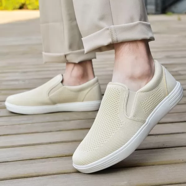 konhill Slip on Sneaker for Men Casual Knit Boat Loafers Walking Shoes Driving Work Memory Skate Foam ShoesDBeige