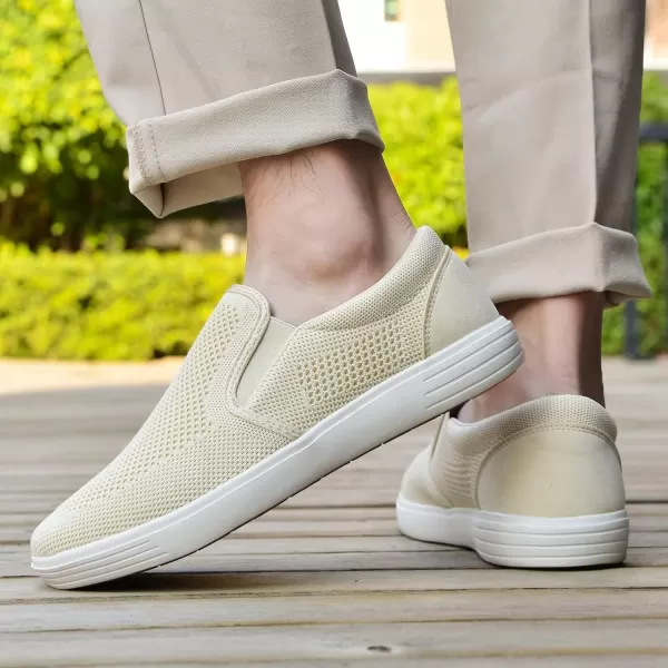 konhill Slip on Sneaker for Men Casual Knit Boat Loafers Walking Shoes Driving Work Memory Skate Foam ShoesDBeige