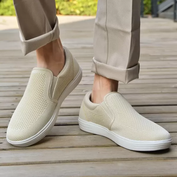 konhill Slip on Sneaker for Men Casual Knit Boat Loafers Walking Shoes Driving Work Memory Skate Foam ShoesDBeige