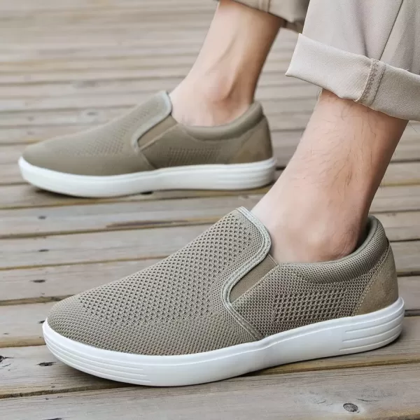 konhill Slip on Sneaker for Men Casual Knit Boat Loafers Walking Shoes Driving Work Memory Skate Foam ShoesDKhaki