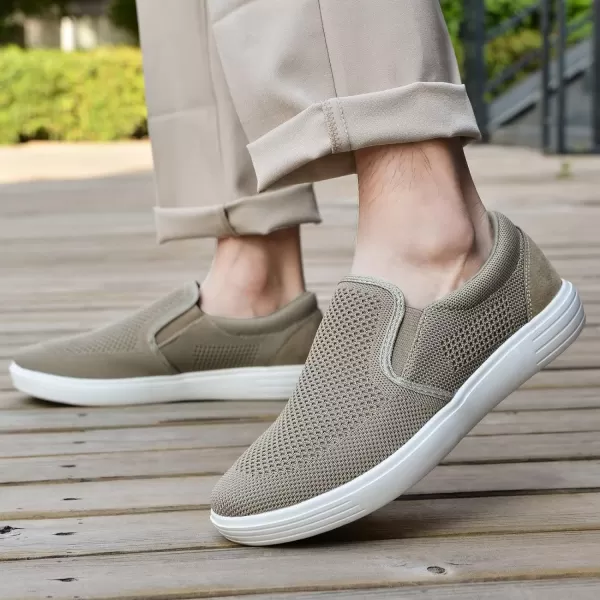 konhill Slip on Sneaker for Men Casual Knit Boat Loafers Walking Shoes Driving Work Memory Skate Foam ShoesDKhaki