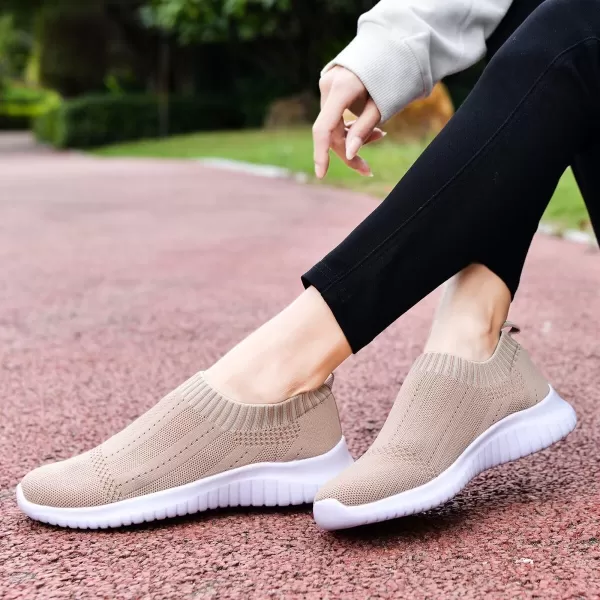 konhill Womens Slip On Sneakers Non Slip Walking Shoes Breathable Mesh Work Casual Lightweight Tennis Workout Shoes8822 Apricot