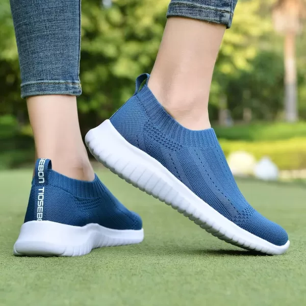 konhill Womens Slip On Sneakers Non Slip Walking Shoes Breathable Mesh Work Casual Lightweight Tennis Workout Shoes8822 Blue