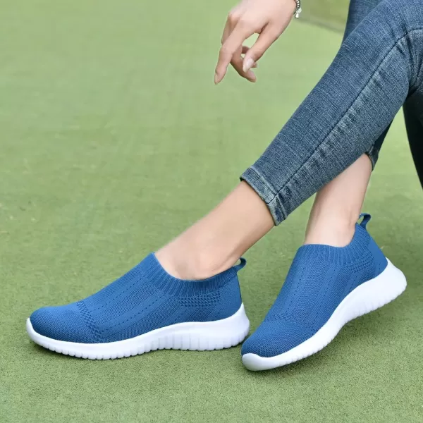 konhill Womens Slip On Sneakers Non Slip Walking Shoes Breathable Mesh Work Casual Lightweight Tennis Workout Shoes8822 Blue