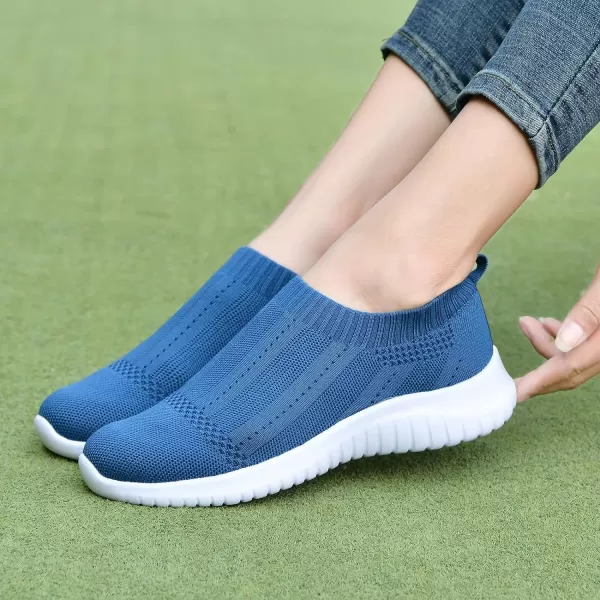 konhill Womens Slip On Sneakers Non Slip Walking Shoes Breathable Mesh Work Casual Lightweight Tennis Workout Shoes8822 Blue