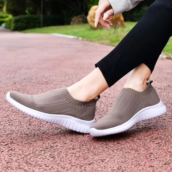 konhill Womens Slip On Sneakers Non Slip Walking Shoes Breathable Mesh Work Casual Lightweight Tennis Workout Shoes8822 Brown