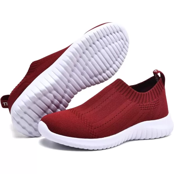 konhill Womens Slip On Sneakers Non Slip Walking Shoes Breathable Mesh Work Casual Lightweight Tennis Workout Shoes8822 Burgundy