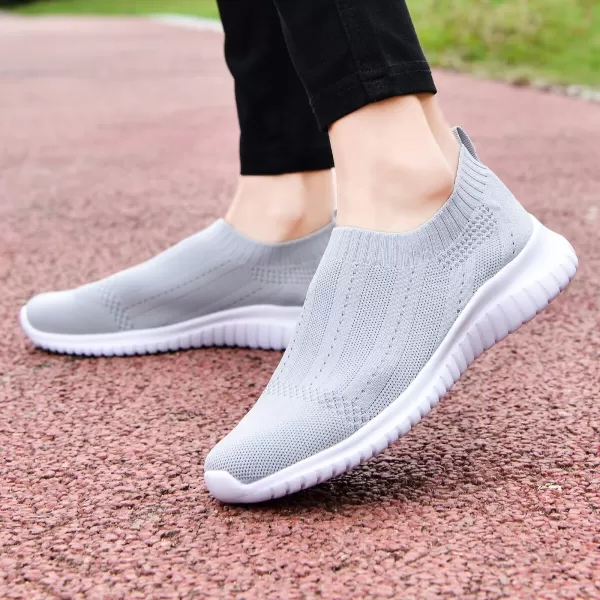 konhill Womens Slip On Sneakers Non Slip Walking Shoes Breathable Mesh Work Casual Lightweight Tennis Workout Shoes8822 Light Grey