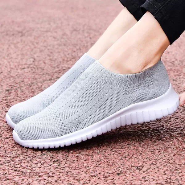 konhill Womens Slip On Sneakers Non Slip Walking Shoes Breathable Mesh Work Casual Lightweight Tennis Workout Shoes8822 Light Grey