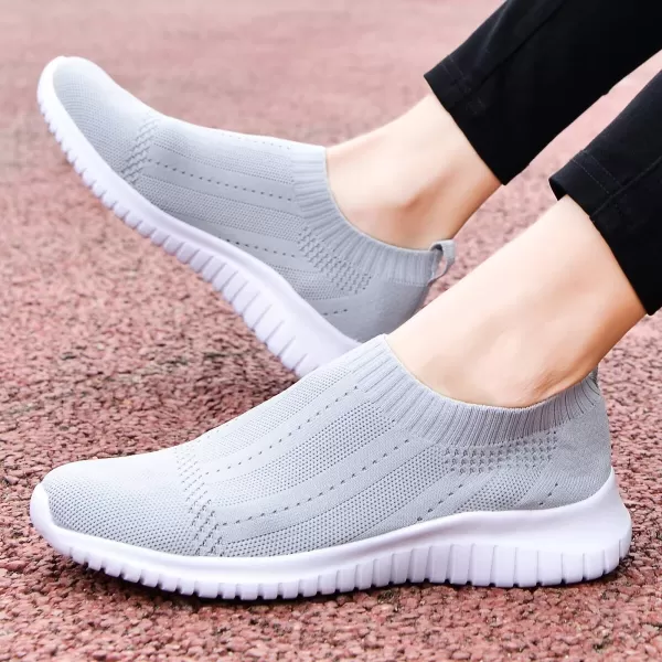 konhill Womens Slip On Sneakers Non Slip Walking Shoes Breathable Mesh Work Casual Lightweight Tennis Workout Shoes8822 Light Grey