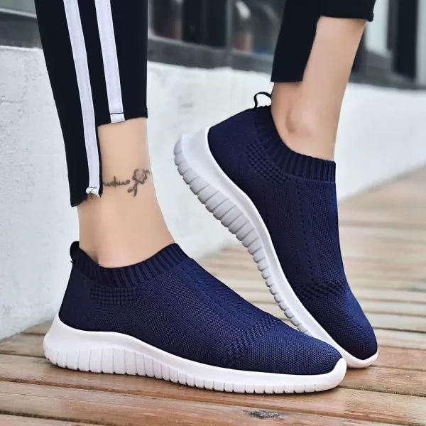 konhill Womens Slip On Sneakers Non Slip Walking Shoes Breathable Mesh Work Casual Lightweight Tennis Workout Shoes8822 Navy