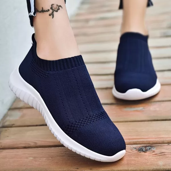 konhill Womens Slip On Sneakers Non Slip Walking Shoes Breathable Mesh Work Casual Lightweight Tennis Workout Shoes8822 Navy