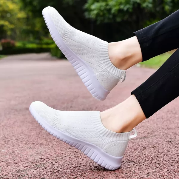 konhill Womens Slip On Sneakers Non Slip Walking Shoes Breathable Mesh Work Casual Lightweight Tennis Workout Shoes8822 White